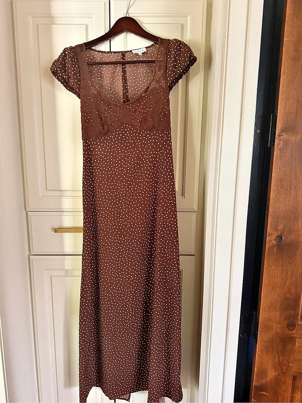 ASOS DESIGN polka dot midi dress in brown
